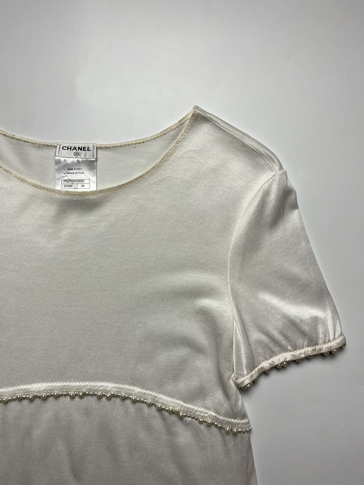 Chanel CHANEL 2016 Pearl Embellished Short Sleeve Top - Cream Size XXS / US 00 / IT 34 - 5 Thumbnail