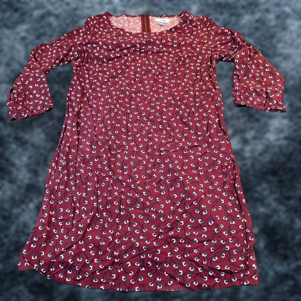 Old Navy Old Navy Womens Small Burgundy Floral Vine Rayon 3/4 Sleeve Shift Dress Size S / US 4 / IT 40 - 1 Thumbnail