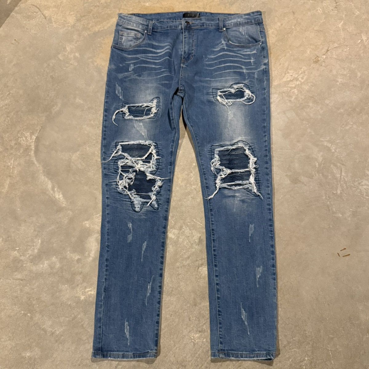 Amiri Amiri MX1 Thrasher Leather Biker Patch Faded Slim Jeans Size US 40 / EU 56 - 2 Thumbnail