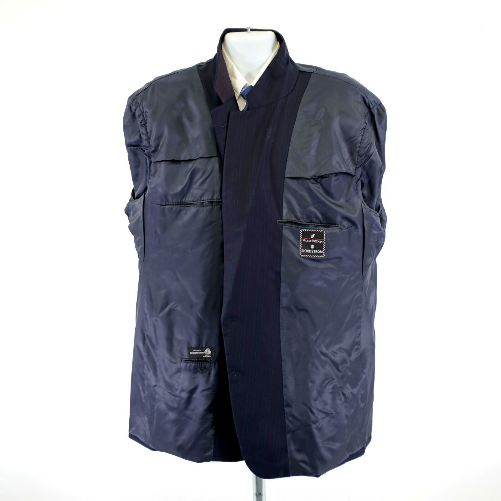 Hickey Freeman DAMAGED Hickey Freeman Wool Blue W/ Multi-Colored Striped 50 Size 50L - 16 Thumbnail