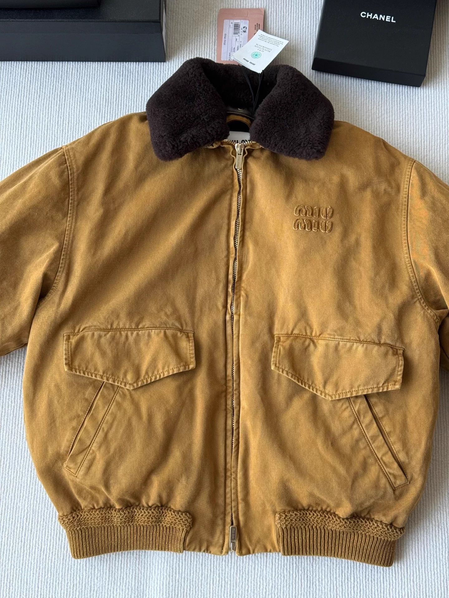 Other Miu Miu Runway Dark Brown Fur Collar Denim Down Jacket Size XS / US 0-2 / IT 36-38 - 2 Thumbnail