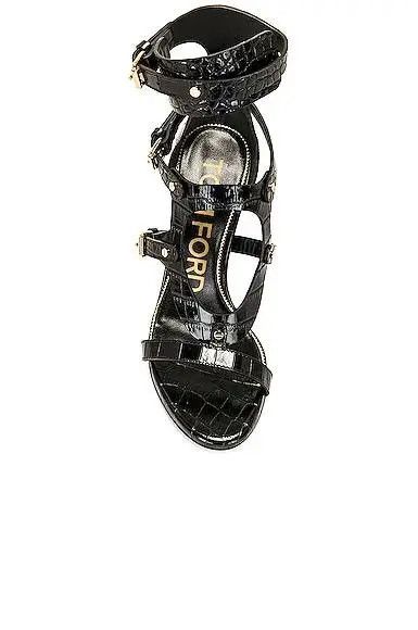 Tom Ford o1loc1c1224 W3326 Shinny Stamped Sandals in Black Size US 10 / IT 40 - 2 Thumbnail