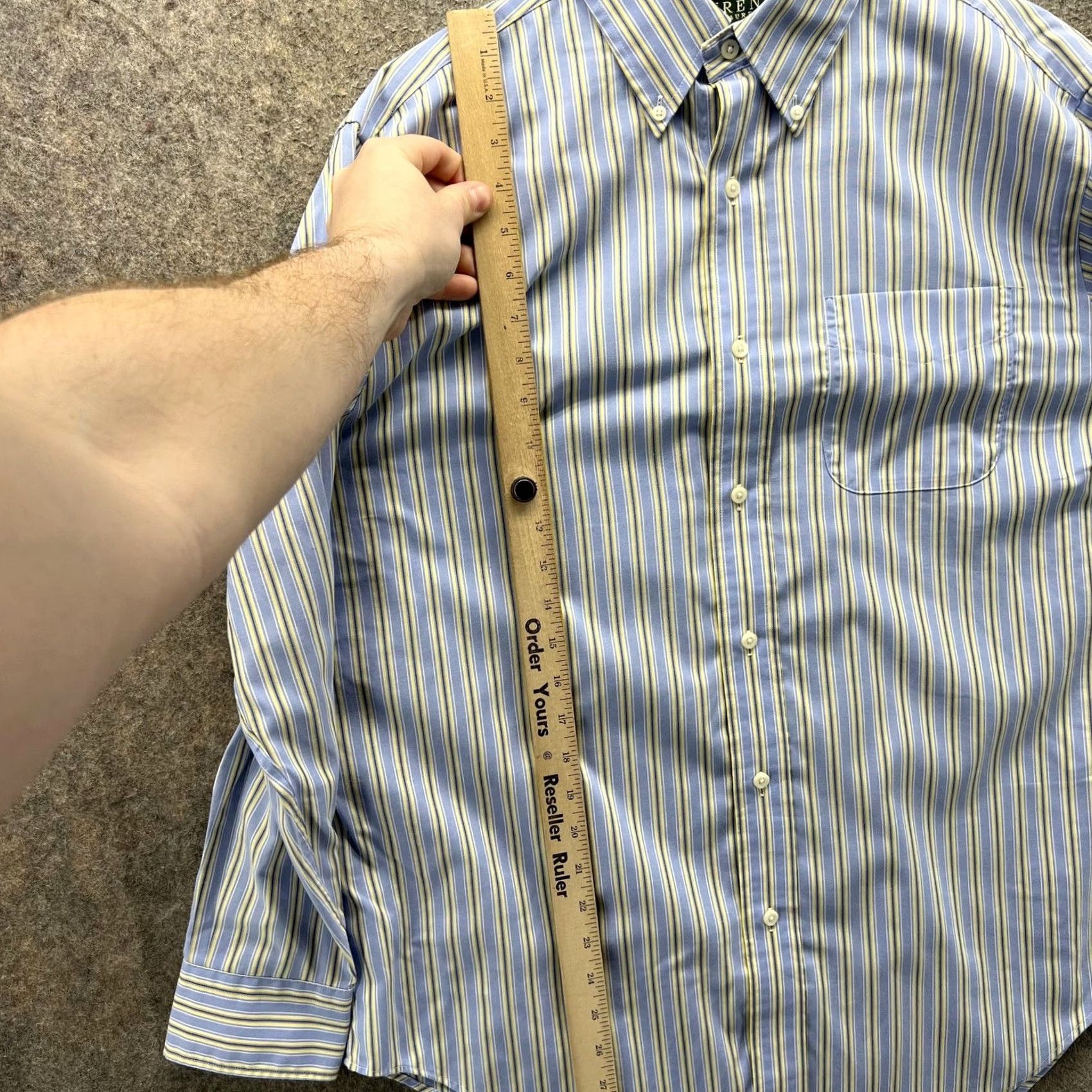 Ralph Lauren Lauren Ralph Lauren Dress Shirt Mens 16 32/33 Blue Stripe Non-Iron Cotton Shirt Mens Long Sleeve Button-Down Casual Business Size 42R - 5 Thumbnail