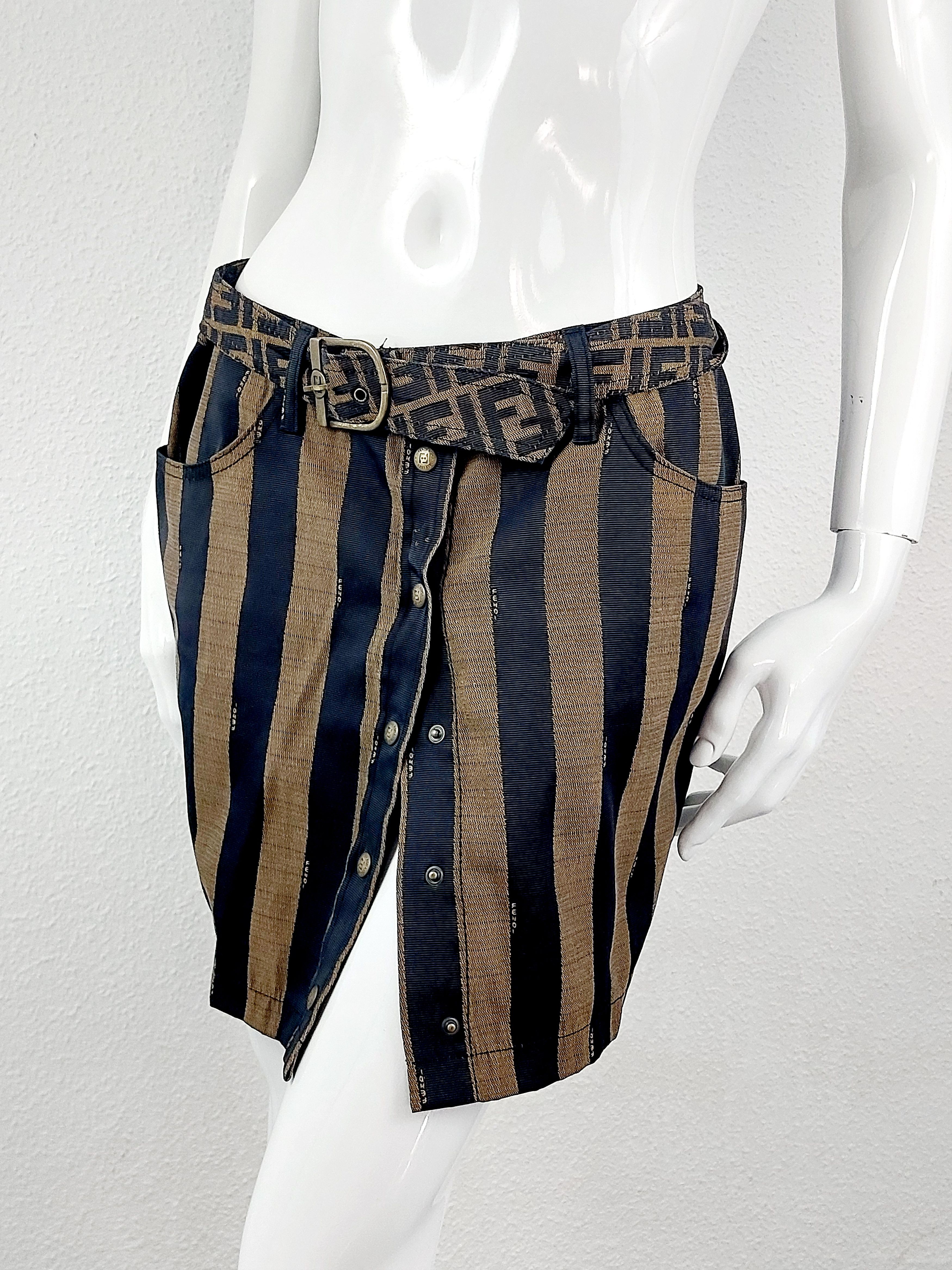 Fendi Fendi Zucca FF Belted Monogram FF 90’s Mini Pencil Skirt Size 32" / US 10 / IT 46 - 7 Thumbnail