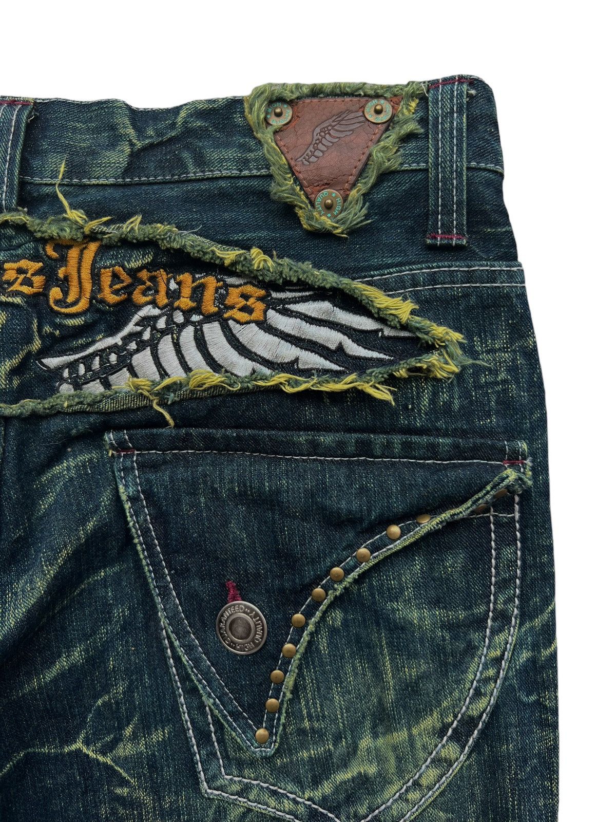 Other 🔥 Rare Nylaus Premium Wings Punk Denim Faded Jeans 33x28 Size US 33 - 8 Thumbnail