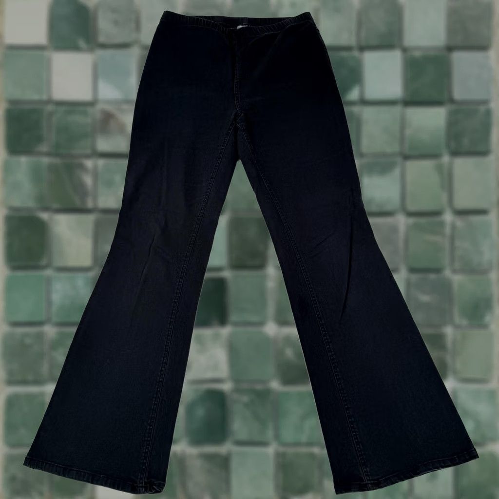 Vintage Metrostyle Pants Medium Black Stretch Pull On Bootcut Flare Jeans Embroidered Womens Denim Knit Elastic Waist Pockets Embroidery Size 32" / US 10 / IT 46 - 1 Thumbnail
