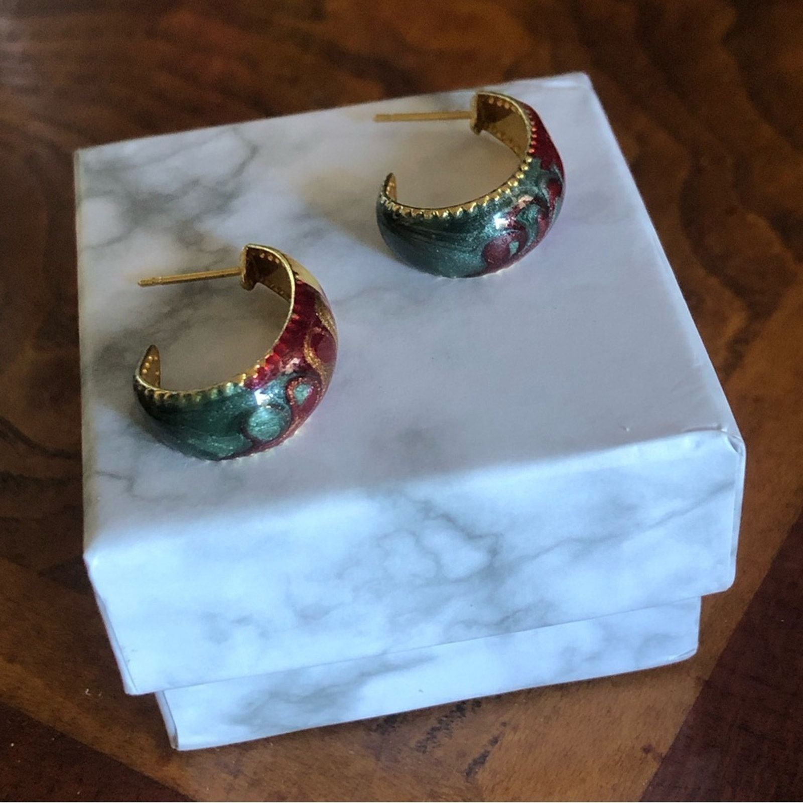 Vintage Vintage 80s multi tone sparkle enamel small hoop earrings Size ONE SIZE - 2 Thumbnail