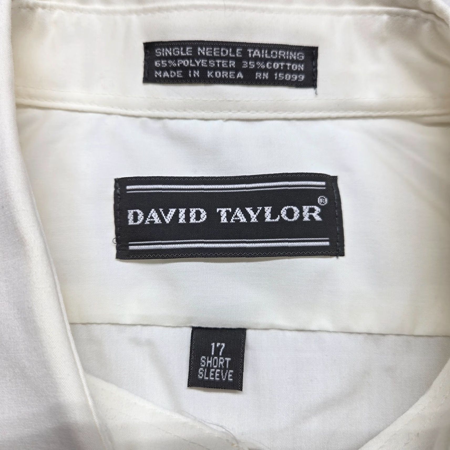 Vintage David Taylor Shirt Dress Shirt Men's 17 White Short Sleeve Button Up Collared Solid Vintage No Size 46R - 2 Thumbnail
