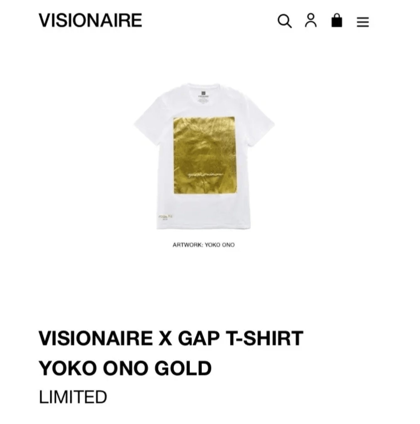 Gap × Visionaire Publications VISIONAIRE x GAP YOKO ONO GOLD T Shirt NEW! Size US M / EU 48-50 / 2 - 1 Thumbnail