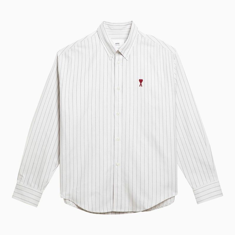 image of Ami Paris White Striped Ami De Coeur Button-Down Shirt, Men's (Size XL)