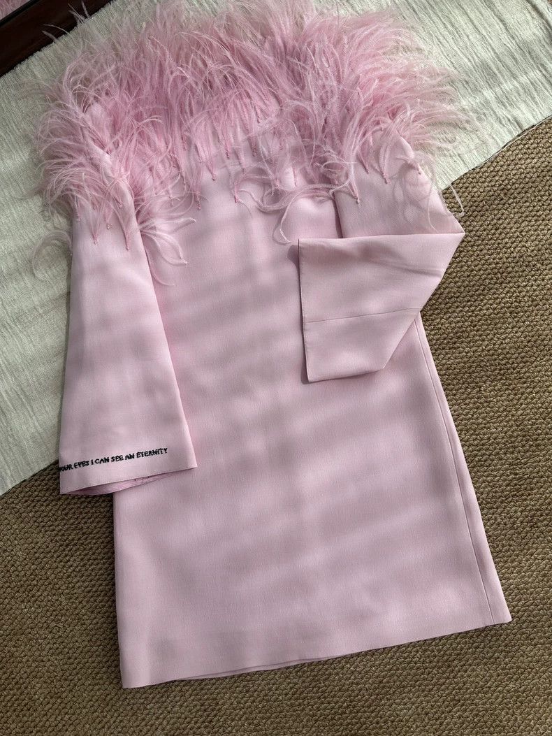 Valentino Valentino Cotton, wool, mixed mulberry silk, pink feathers Size M / US 6-8 / IT 42-44 - 3 Thumbnail