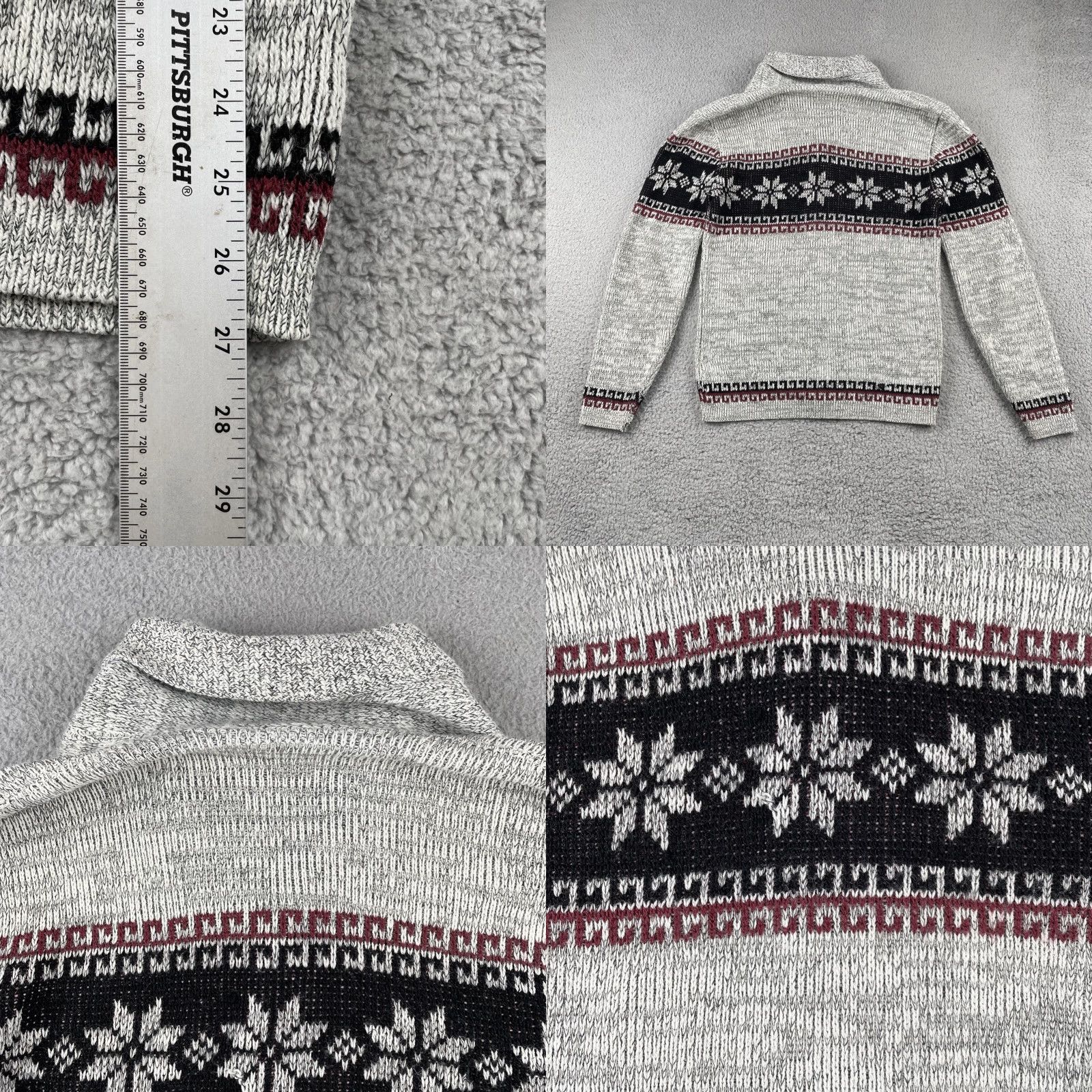 Vintage Vtg Unbranded Cardigan Sweater Geometric Stripe Design Long Sleeve Knit Collar Gray Large Men Notes: CozySoft Winter Snowflake Design Size US L / EU 52-54 / 3 - 9 Thumbnail