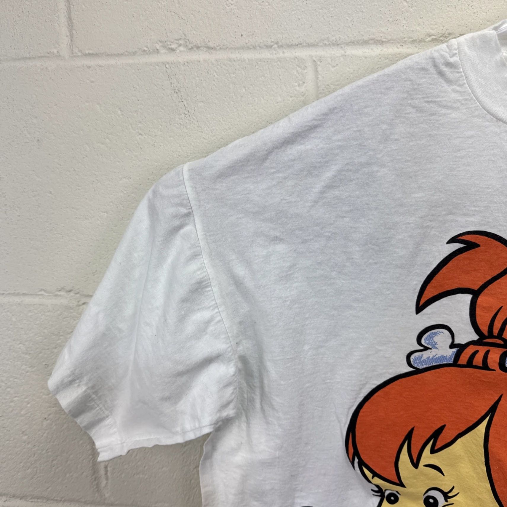Vintage VINTAGE Flintstones Pebbles Bam Bam T Shirt XL White 90s Graphic Print Mens Regular Short Sleeve Cotton Knit Size US XL / EU 56 / 4 - 6 Thumbnail