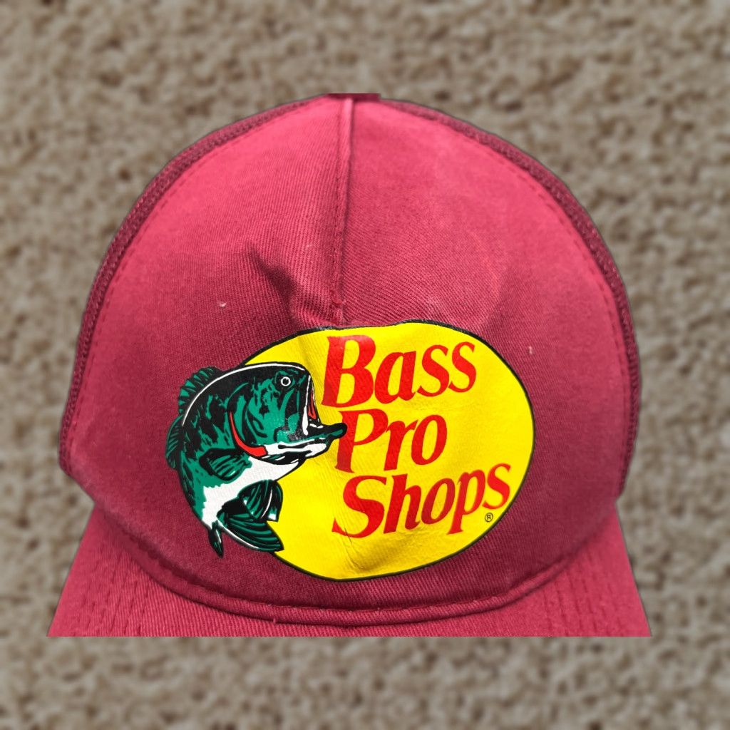 Bass Pro Shops Bass Pro Shops Hat Cap Snap Back Adult Red Cotton Trucker Hat Adjustable Men Fish Logo Twill Pattern Solid Size ONE SIZE - 1 Thumbnail