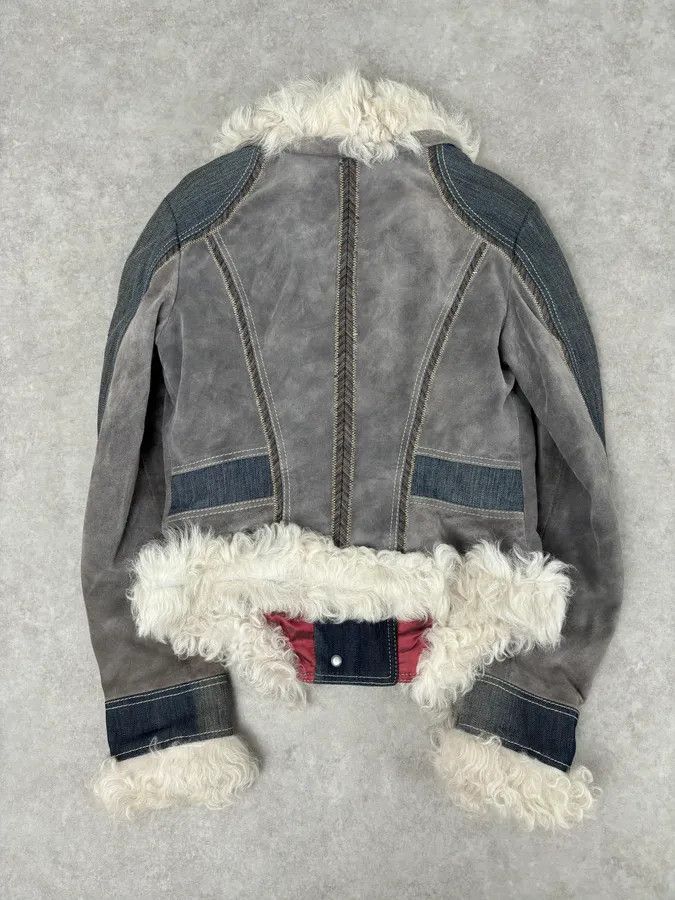 Just Cavalli AW2005 Cavalli Mongolian Fur Grey Leather & Blue Denim Jacket Size M / US 6-8 / IT 42-44 - 6 Thumbnail