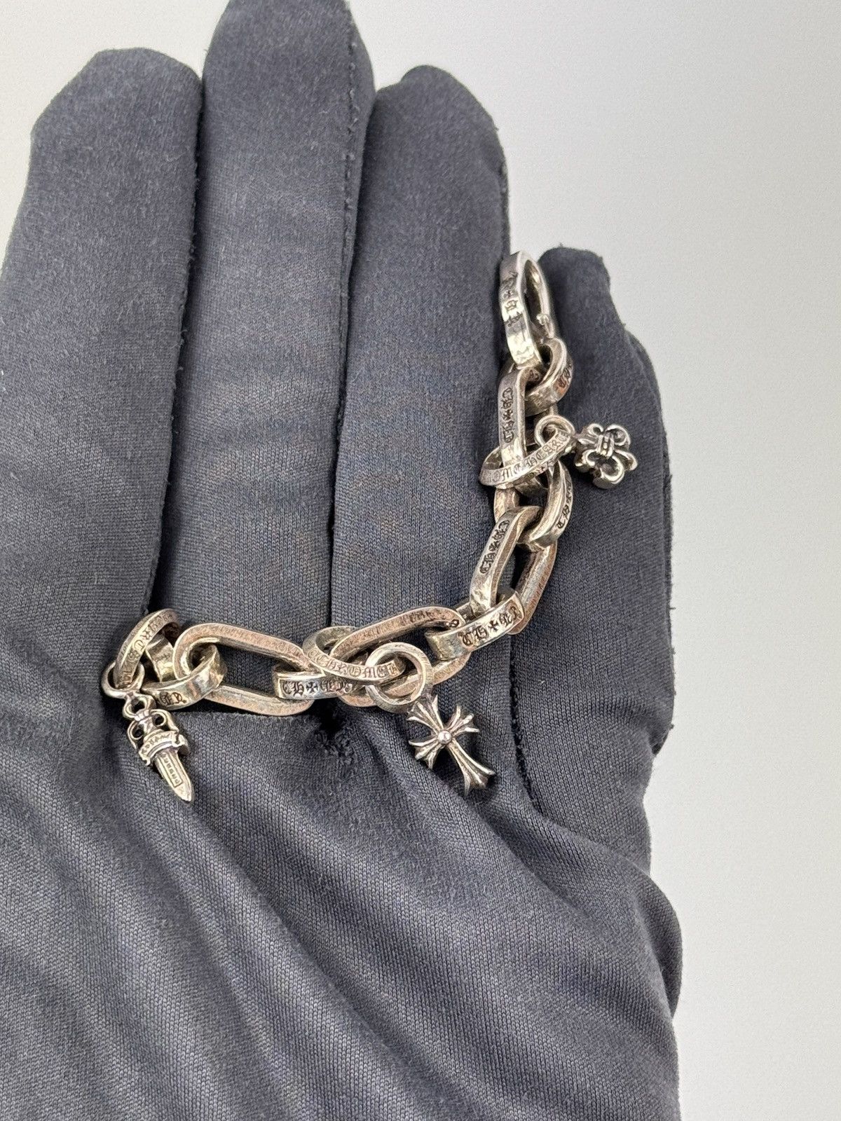 Chrome Hearts 40g STERLING SILVER PAPER E CHAIN MULTI CHARM BRACELET RARE Size ONE SIZE - 16 Thumbnail