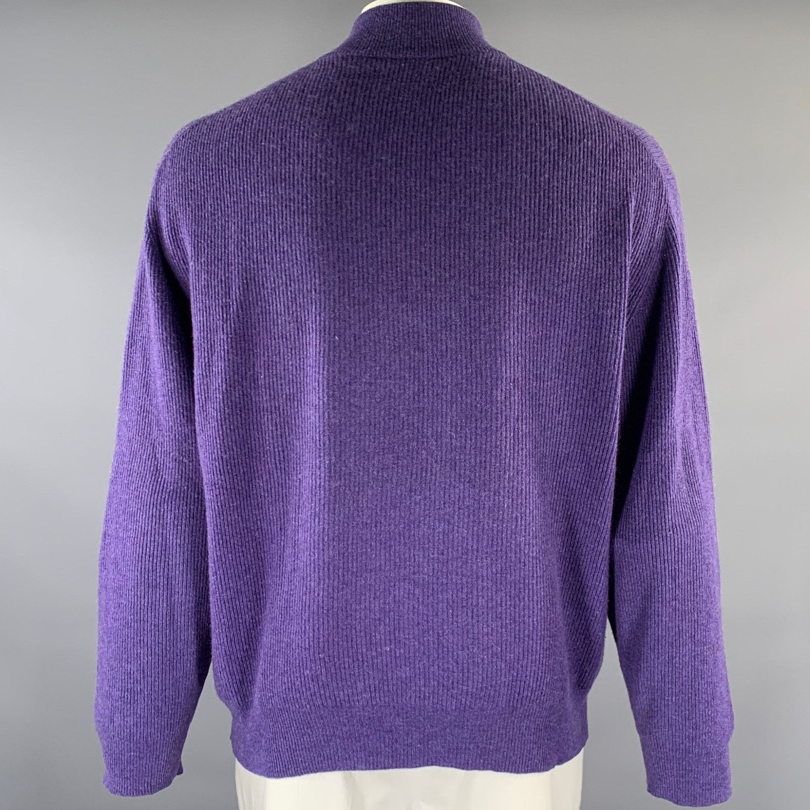 Wilkes Bashford XL Purple Olive Knit Cashmere 1/4 Zip Sweater Size US XL / EU 56 / 4 - 3 Thumbnail