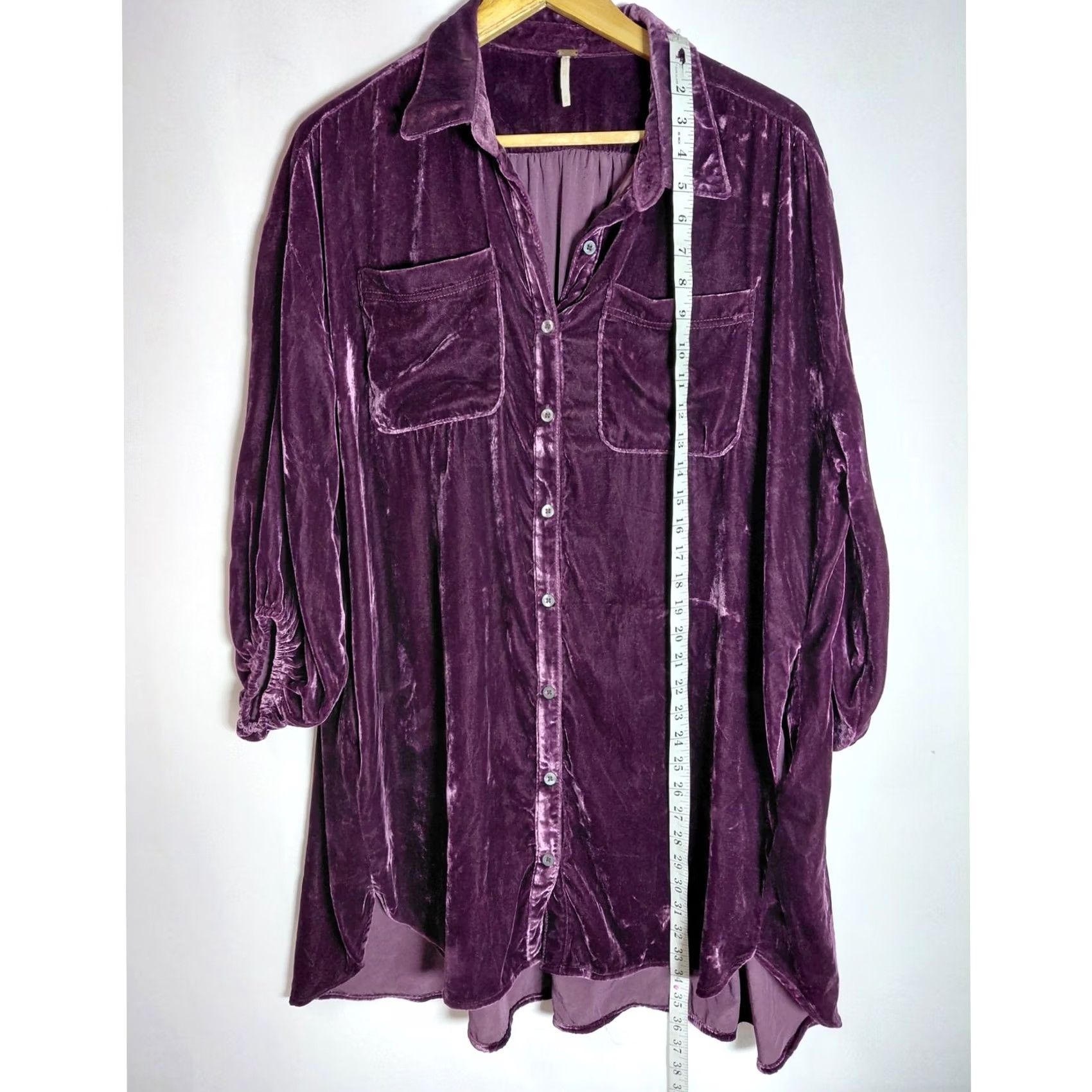 Free People Free People Shirt Dress Viscose Velvet Button-Up Purple XS Womens Long Sleeve Collared Solid Button Front Casual Size XS / US 0-2 / IT 36-38 - 8 Thumbnail