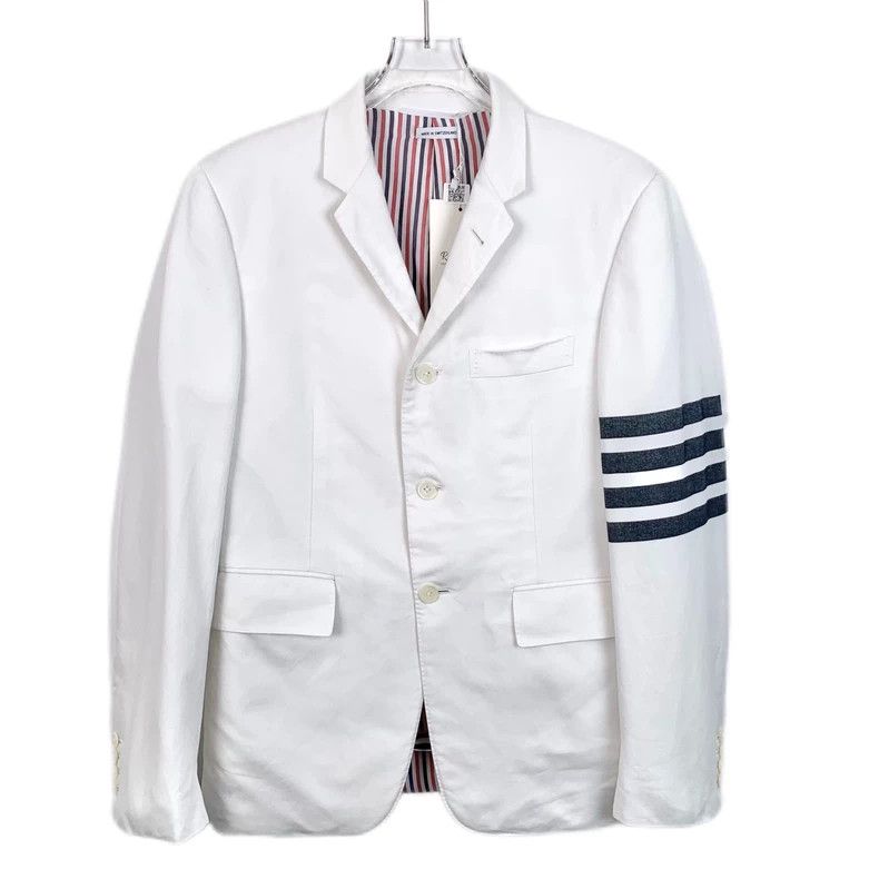 Thom Browne Thom Browne Size 2 White classic four-bar lapel cotton sin Size 34R - 1 Thumbnail