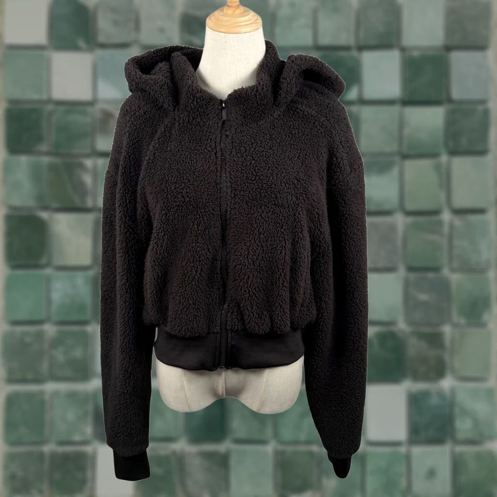 Vintage Cisono Los Angeles Sherpa Hoodie M Charcoal Gray Cropped Cozy Teddy Fleece Jacket Size M / US 6-8 / IT 42-44 - 1 Thumbnail