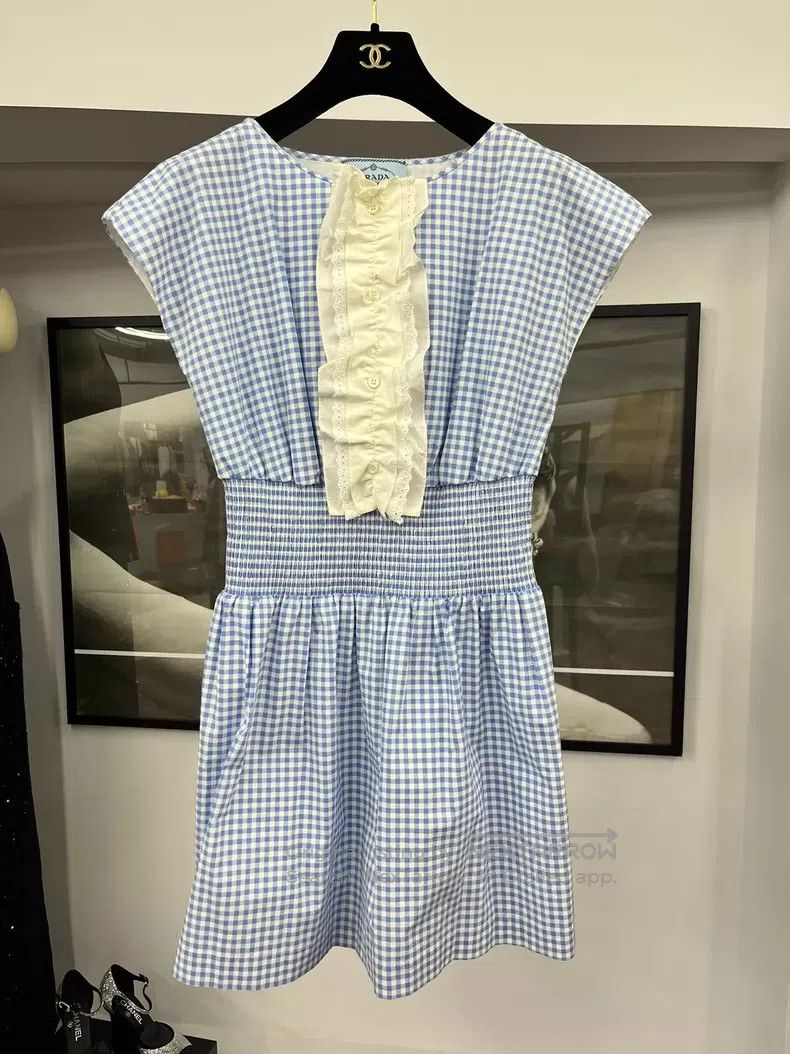 Prada Prada Blue and white plaid sleeveless elastic waist dress Size S / US 4 / IT 40 - 1 Thumbnail