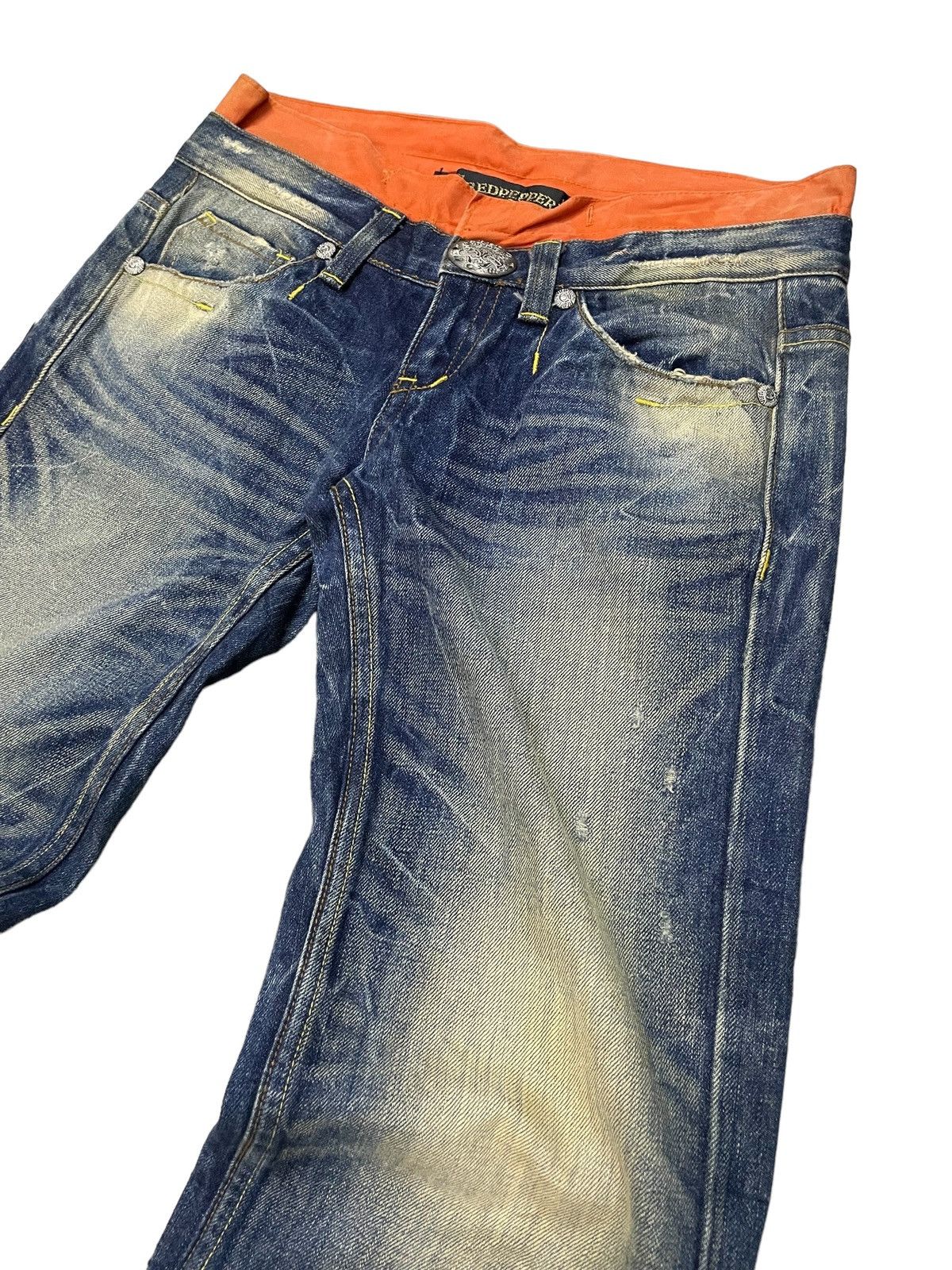 GOSTAR DE FUGA × Hysteric Glamour × Japanese Brand Red Paper Japan Mud Wash Flared Embroidery Skull Jeans Size US 29 - 3 Thumbnail