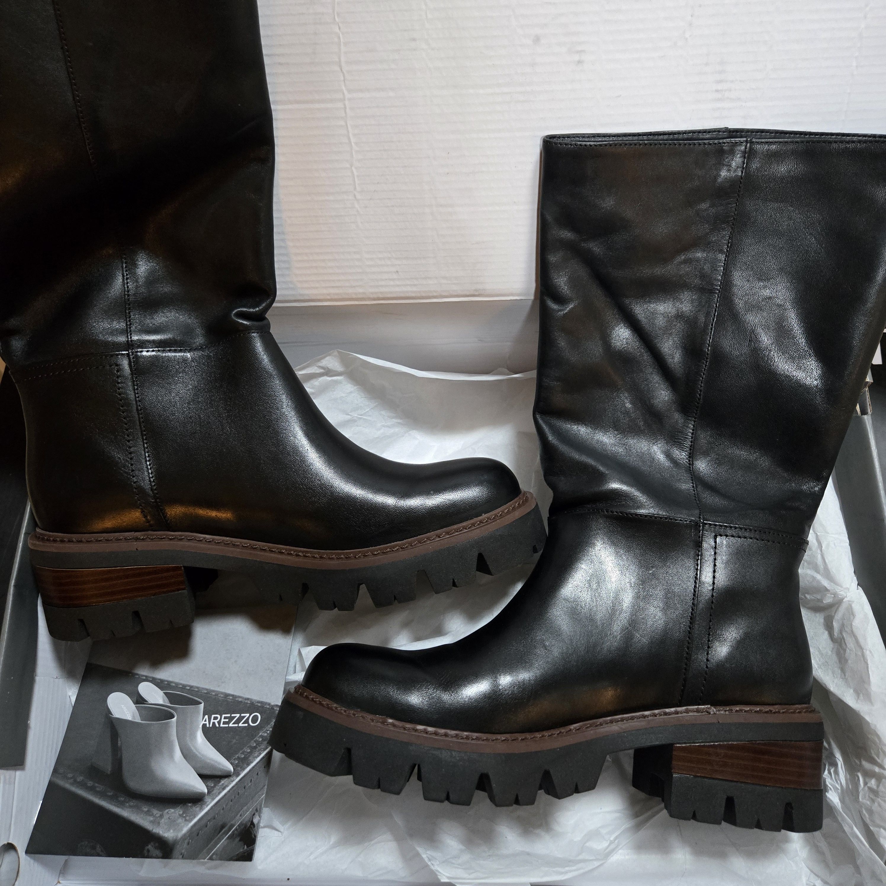 Other Arezzo Bota Leather Pull On Block Heel~Knee-High Boots~ Size US 8.5 / IT 38.5 - 1 Thumbnail