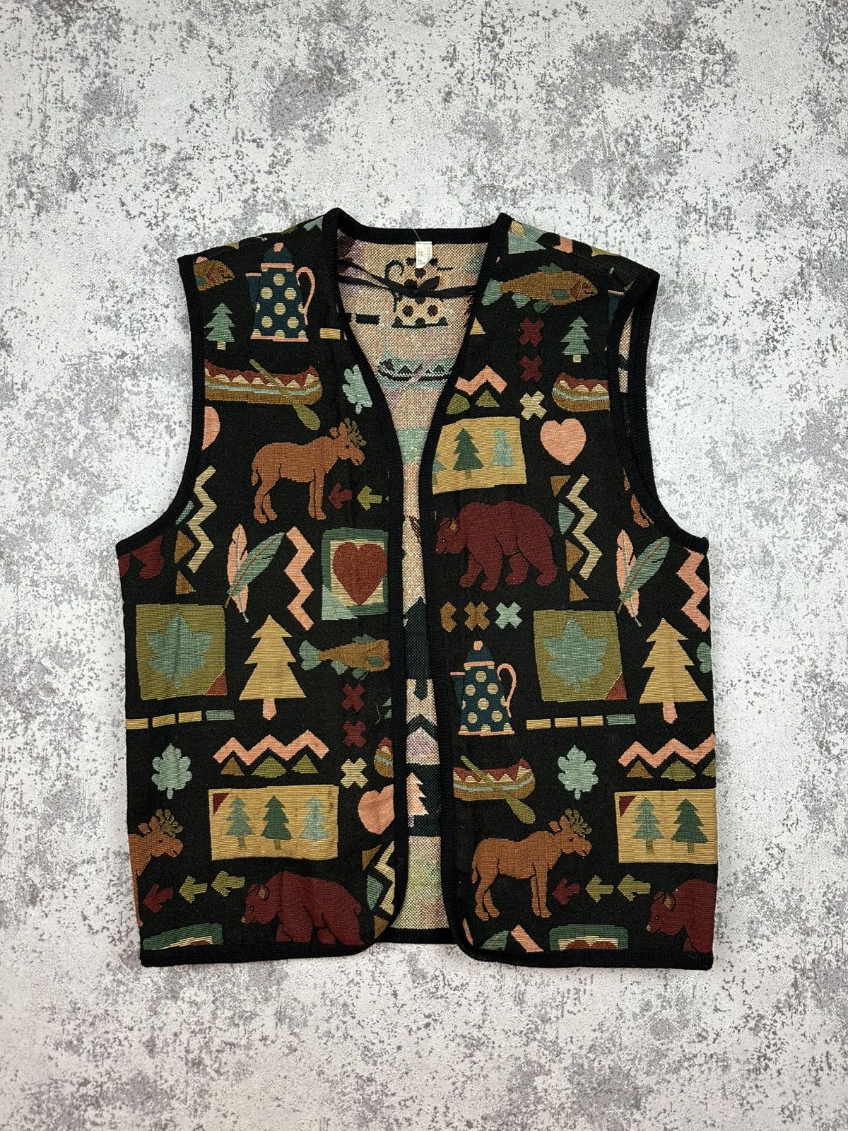 Vintage Vintage Tapestry Knit Cabin Vest Naturecore Size L / US 10 / IT 46 - 1 Thumbnail