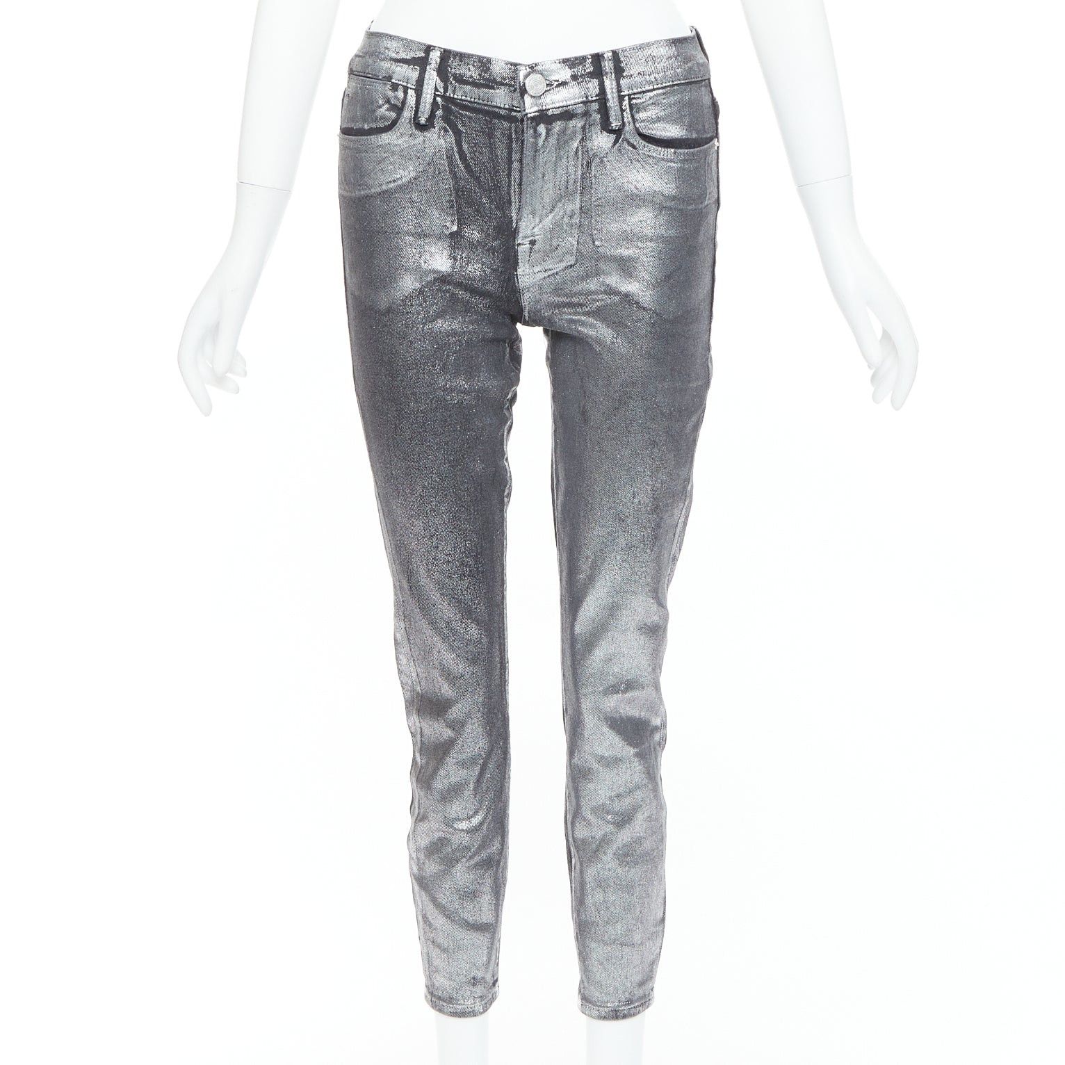 FRAME Le High Skinny Crop metallic silver coated pants 24