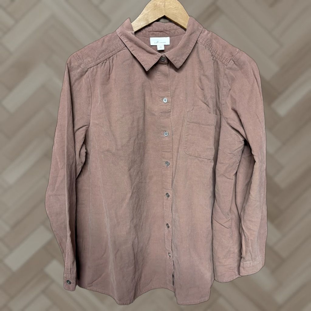 J. Jill J Jill Corduroy Blouse Women's Medium Petite Pink Long Sleeve Button Up Size M / US 6-8 / IT 42-44 - 1 Thumbnail