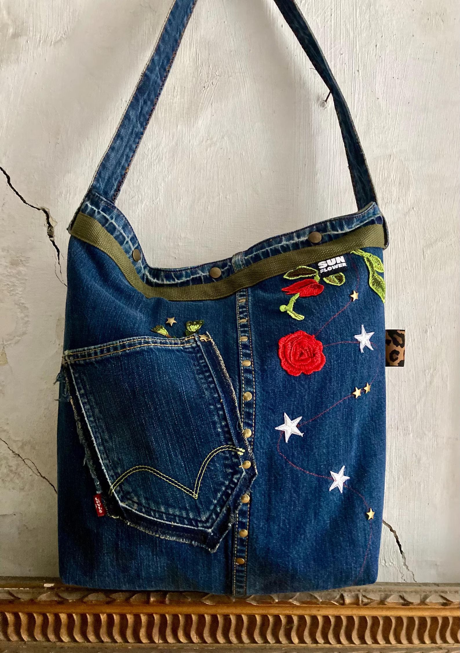 Sunflower upcycled Levis tote bag Size ONE SIZE - 2 Thumbnail