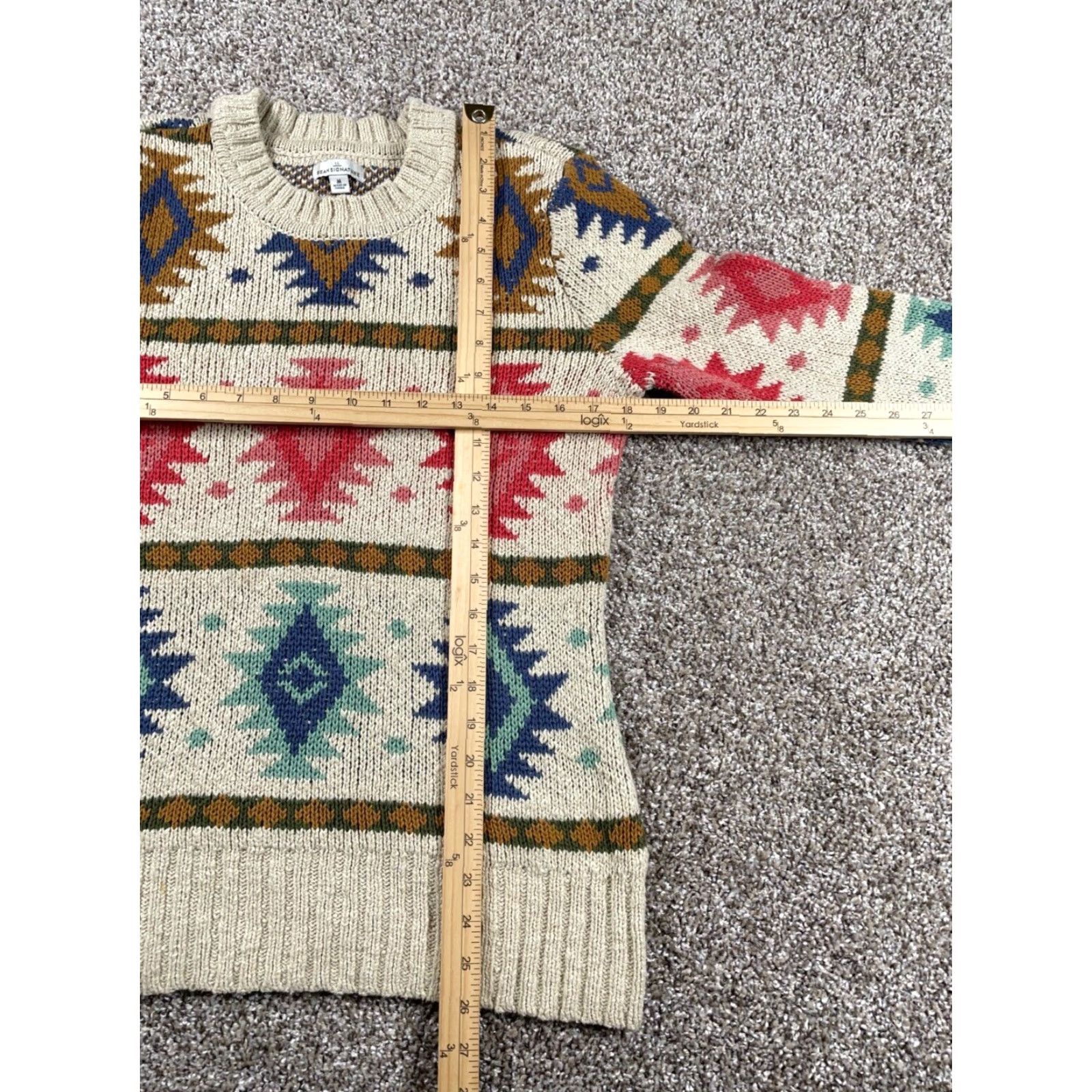 Vintage L.L. Bean Aztec Sweater Women's Medium Beige Chunky Knit Geometric Retro 90s Size M / US 6-8 / IT 42-44 - 4 Thumbnail
