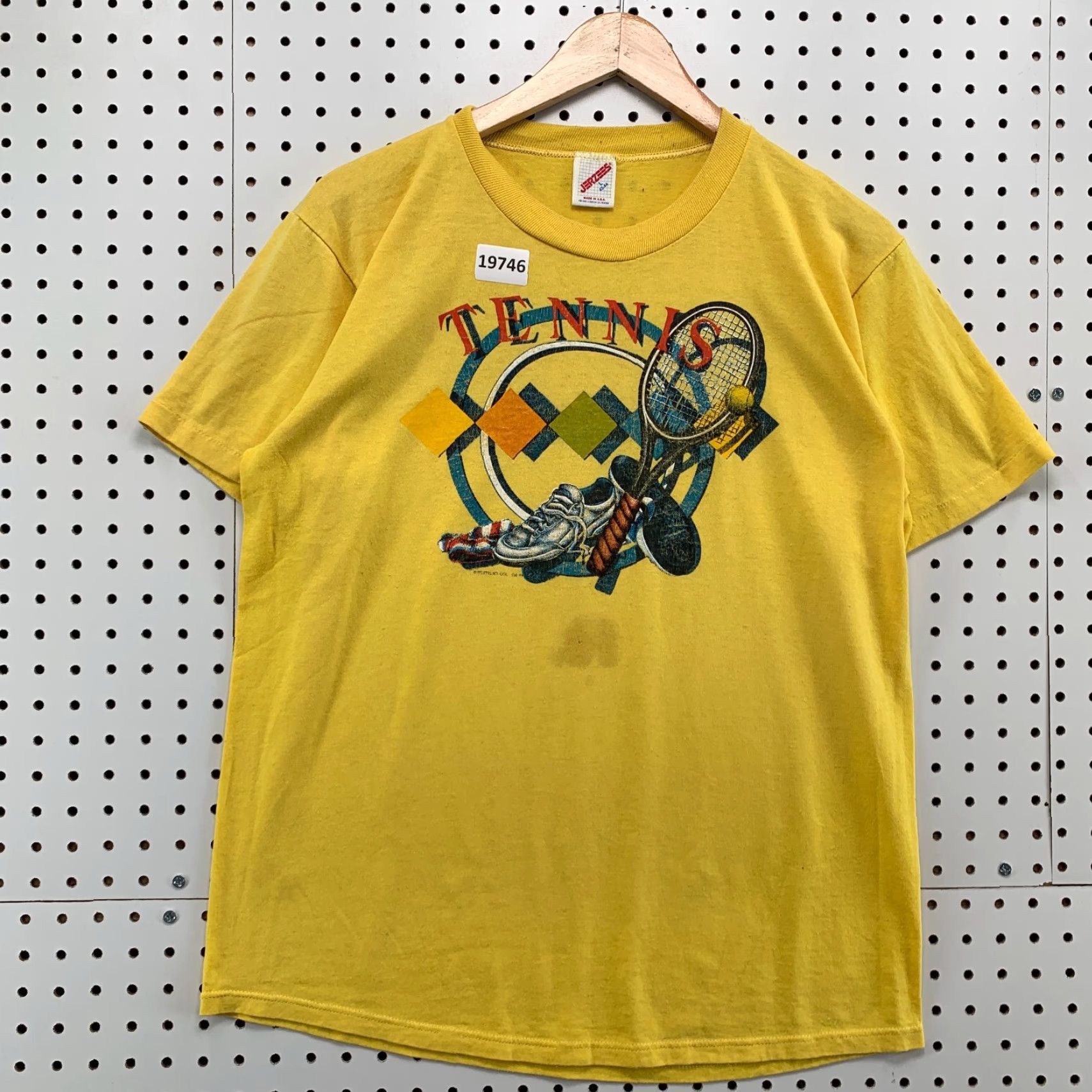 Jerzees VINTAGE Jerzees 90s Tennis Shirt Adult Large Yellow Graphic Print Single Stitch Racquet Mens Size US L / EU 52-54 / 3 - 5 Thumbnail