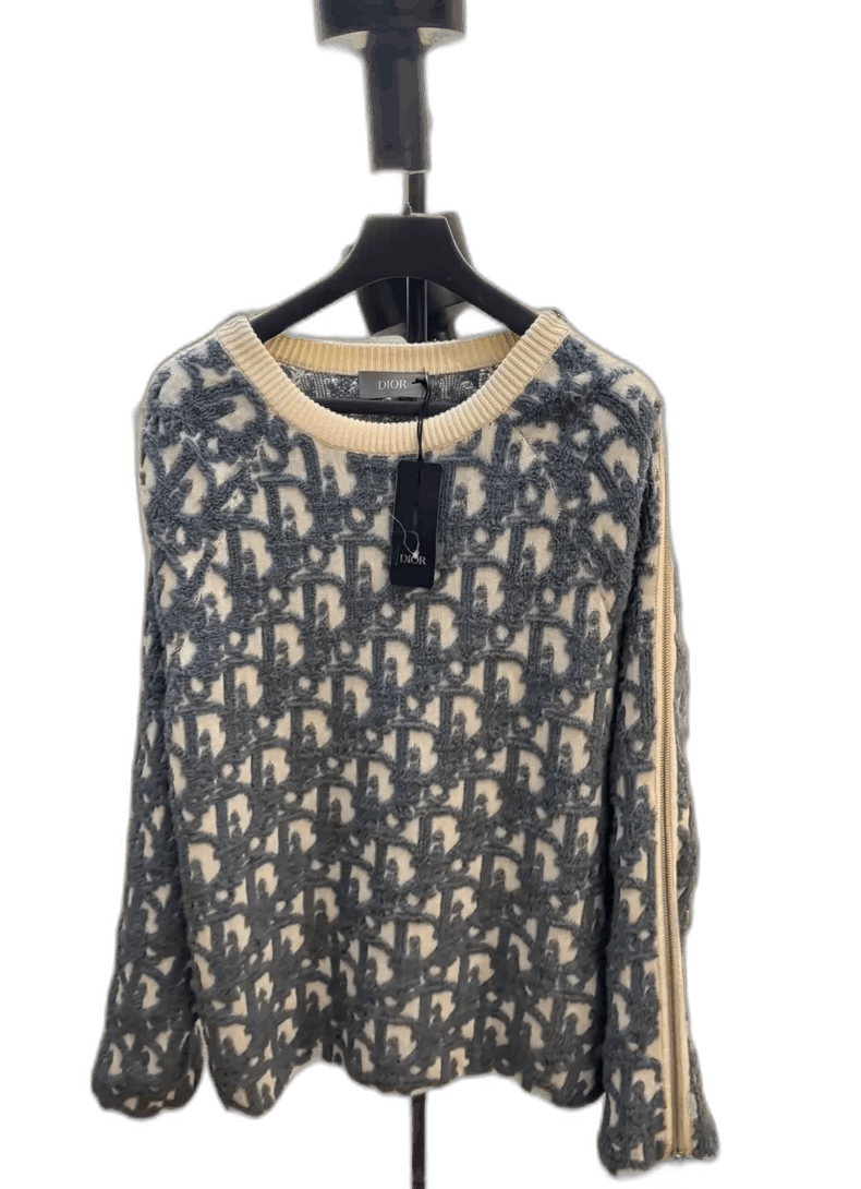 Dior Dior Blue and White Patterned Knit Sweater Size US L / EU 52-54 / 3 - 1 Thumbnail