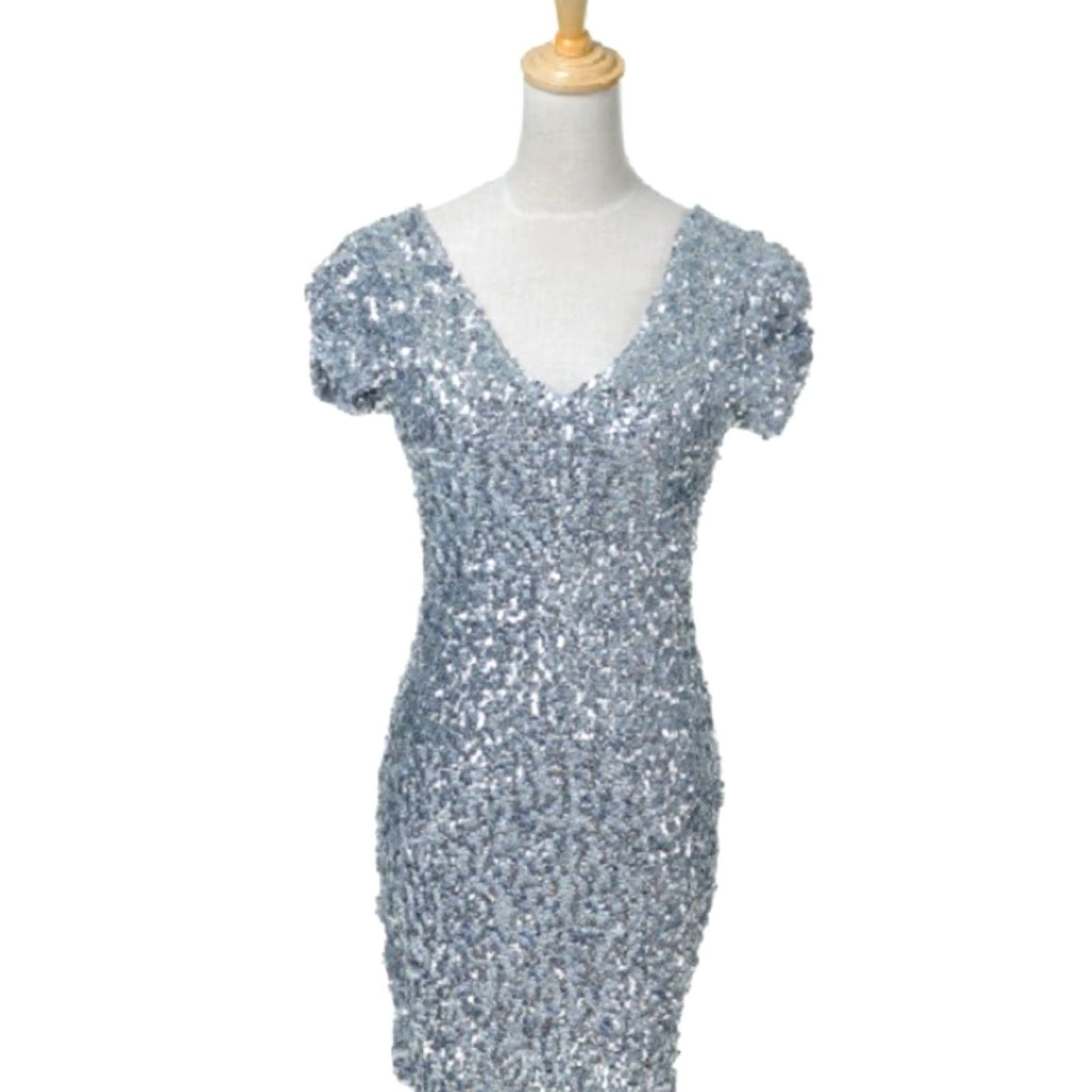 Vintage ANNA VINTAGE Sexy Short Sleeve Sequin Bodycon Mini Cocktail Party Dress 2XL Silver Womens Size 40" / US 18 - 2 Thumbnail