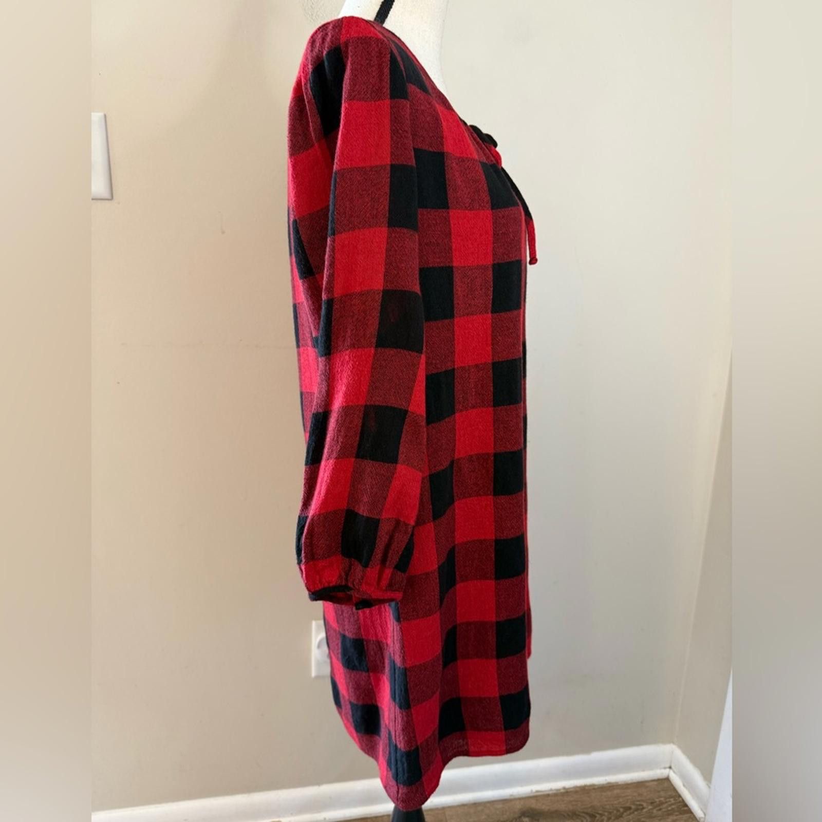 Madewell Madewell red black plaid flannel wool blend midi dress SZ SM Size S / US 4 / IT 40 - 2 Thumbnail
