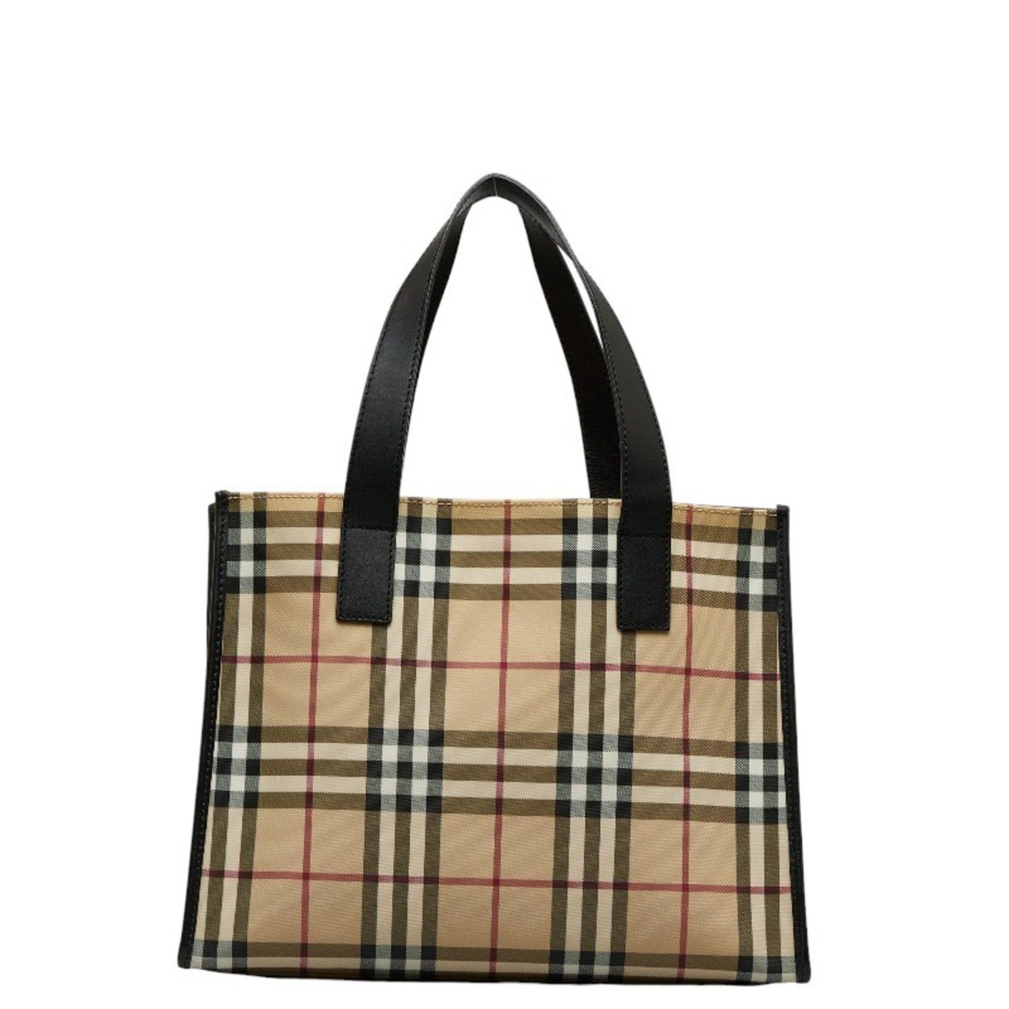 image of Burberry Nova Check Handbag Beige Pvc Leather Women's Burberry