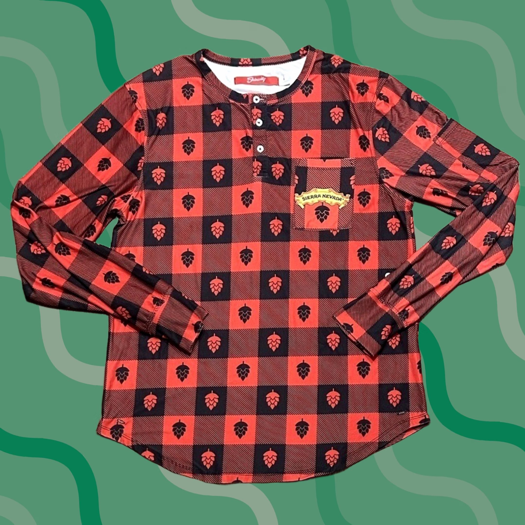 Vintage Shinesty Henley Pajama Sleep Shirt Long Sleeve Red/Black Sierra Nevada Sz M Mens Size US M / EU 48-50 / 2 - 1 Thumbnail