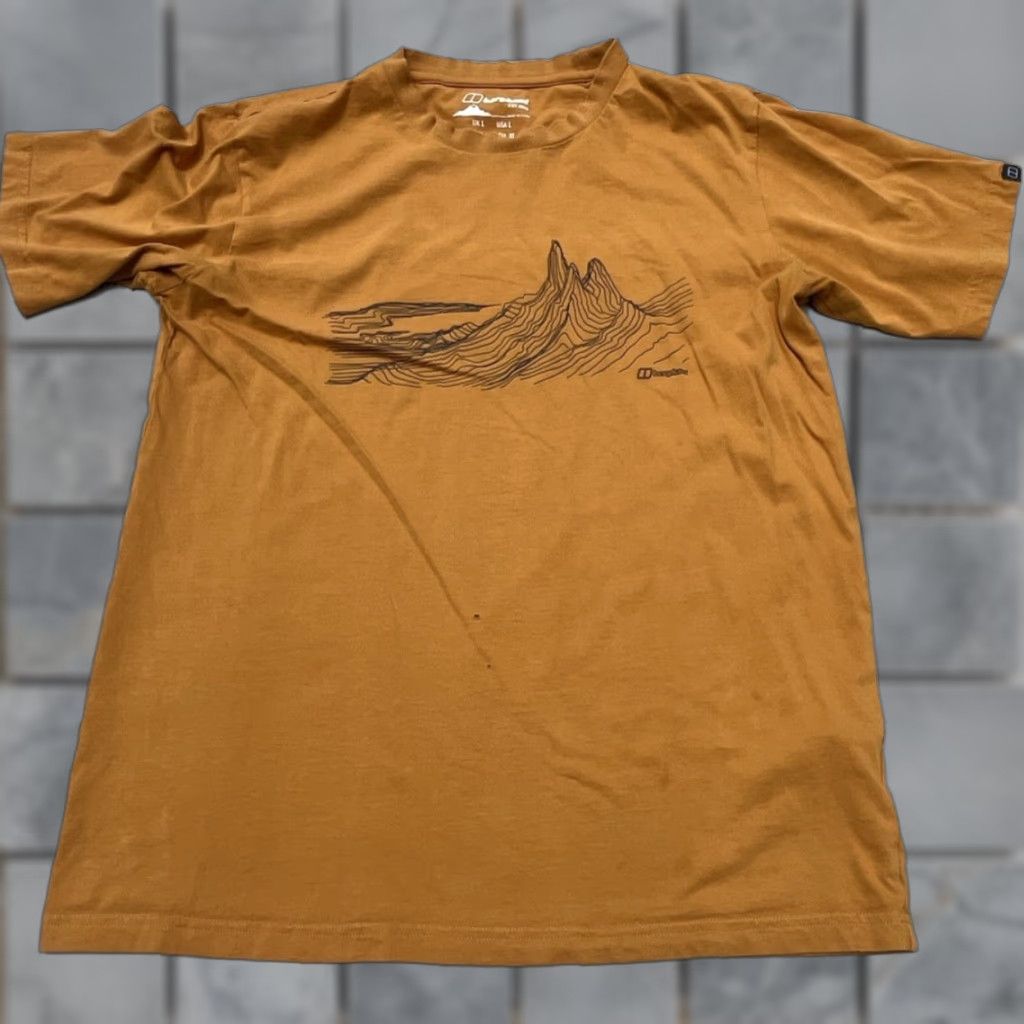 Berghaus Berghaus T-Shirt Mens L Yellow Mountain Sketch Outdoor Hike Climb British HOLE Size US L / EU 52-54 / 3 - 1 Thumbnail