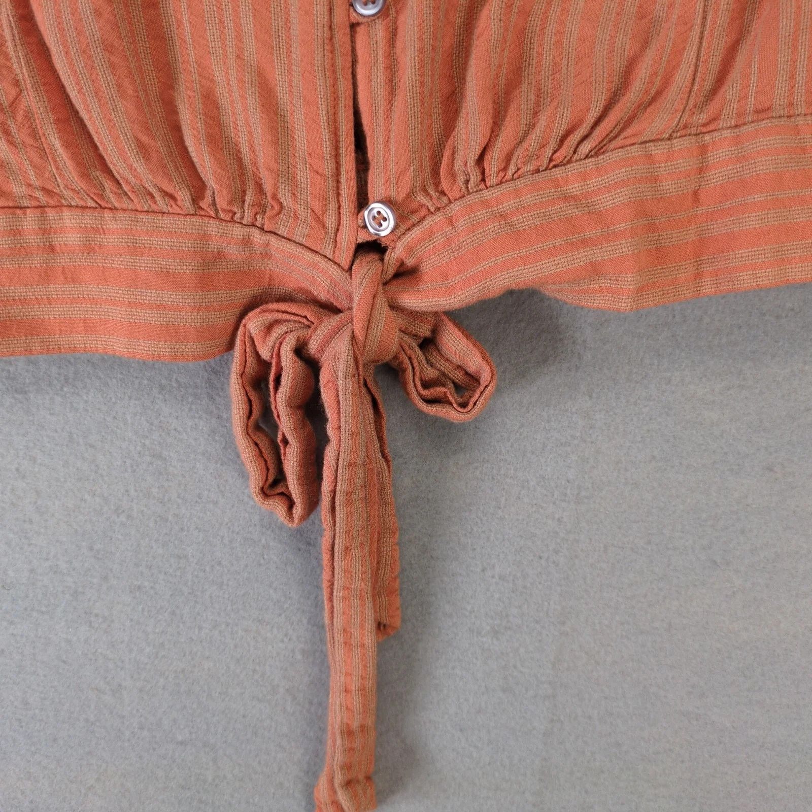 Free People Free People Orange Striped Peasant Crop Top Button Up Shirt Size M / US 6-8 / IT 42-44 - 9 Thumbnail