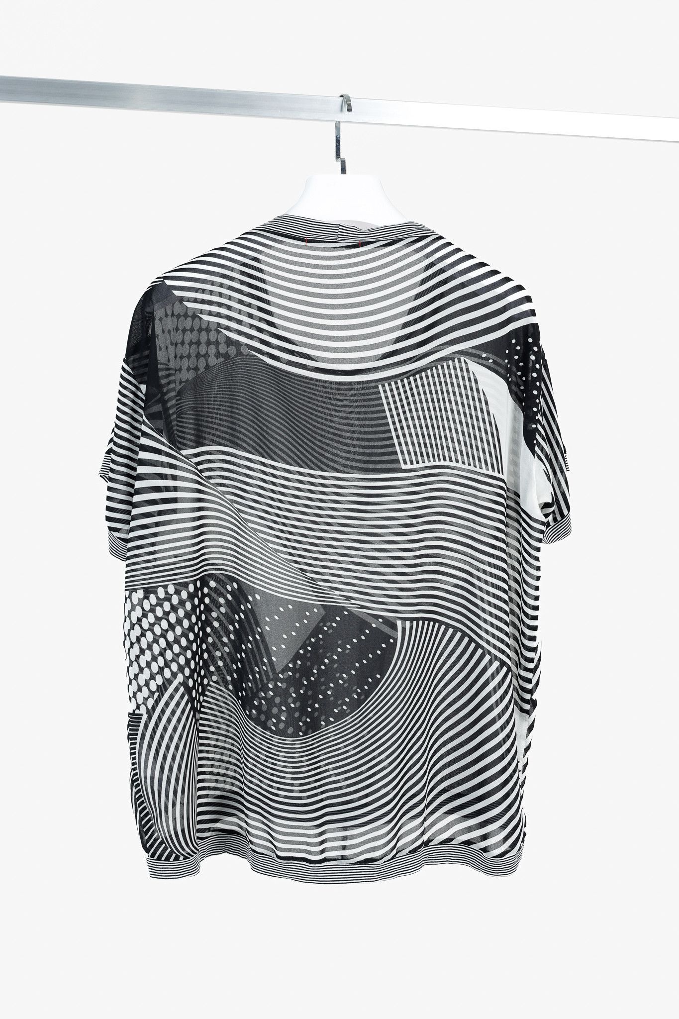 Other Art Point Black & White Striped Polka-Dot Chiffon Blouse Size L / US 10 / IT 46 - 2 Thumbnail