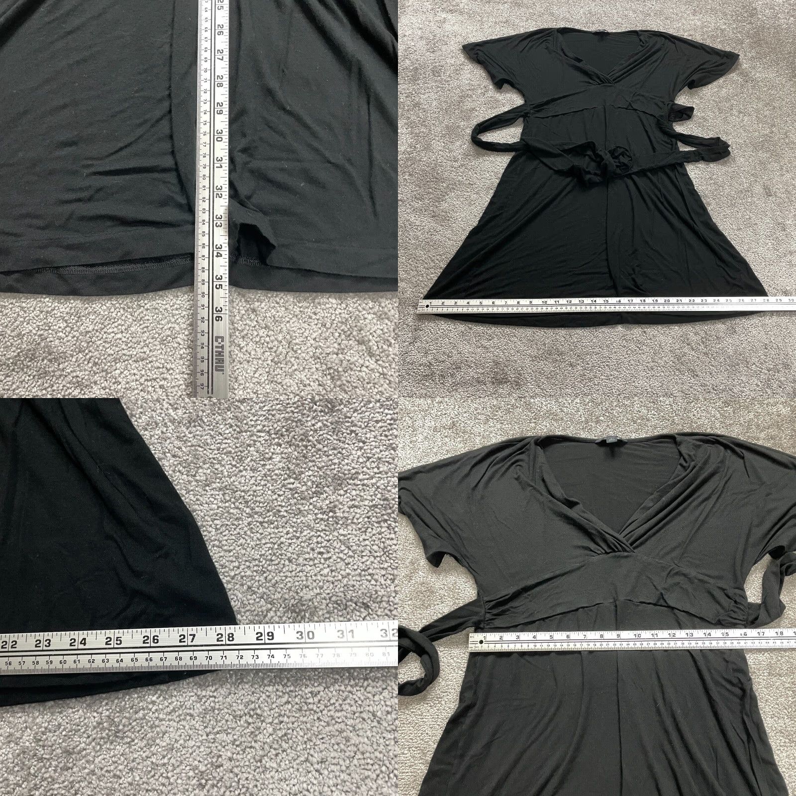 Banana Republic Dress Womens Large Black A-Line Midi Belted V-Neck Short Sleeve