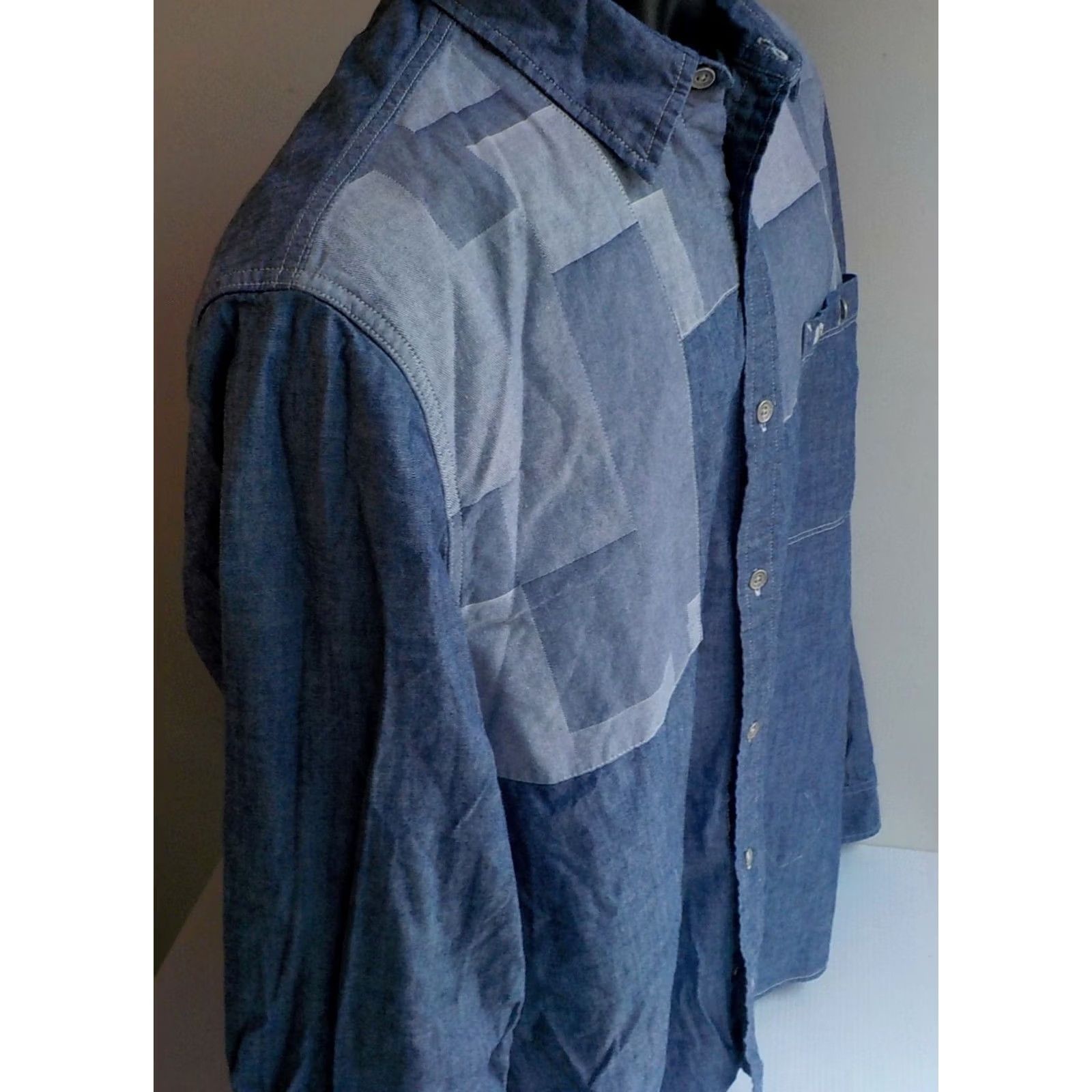 True Religion TRUE RELIGION Chambrays Shirt XL Slim Button-Up Patchwork Blues Cotton Size US XL / EU 56 / 4 - 4 Thumbnail