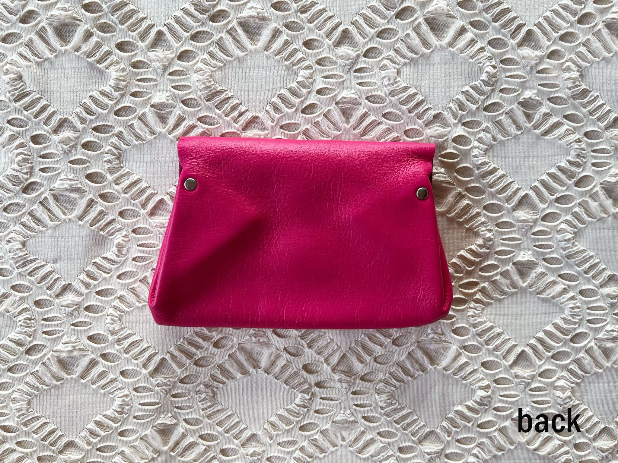 Vintage Fuchsia Genuine Leather mini flap bag, double flap bag Size ONE SIZE - 4 Thumbnail