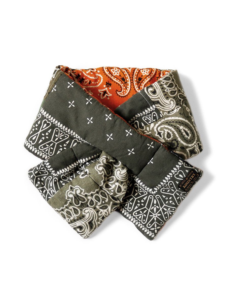 image of Kapital Nail Bandana Printed Reversible Kesa Muffler in Kaki/Orange, Men's