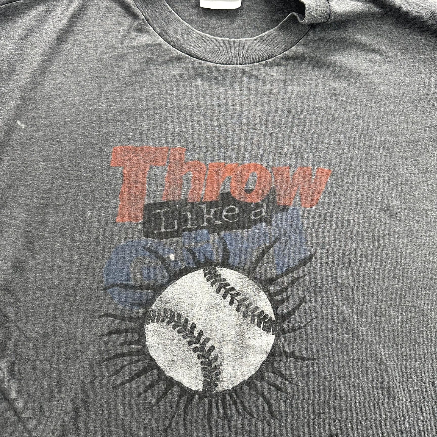 Hanes Hanes Throw Like A Girl Graphic Tee Men’s XL Gray Baseball T-Shirt Size US XL / EU 56 / 4 - 7 Thumbnail