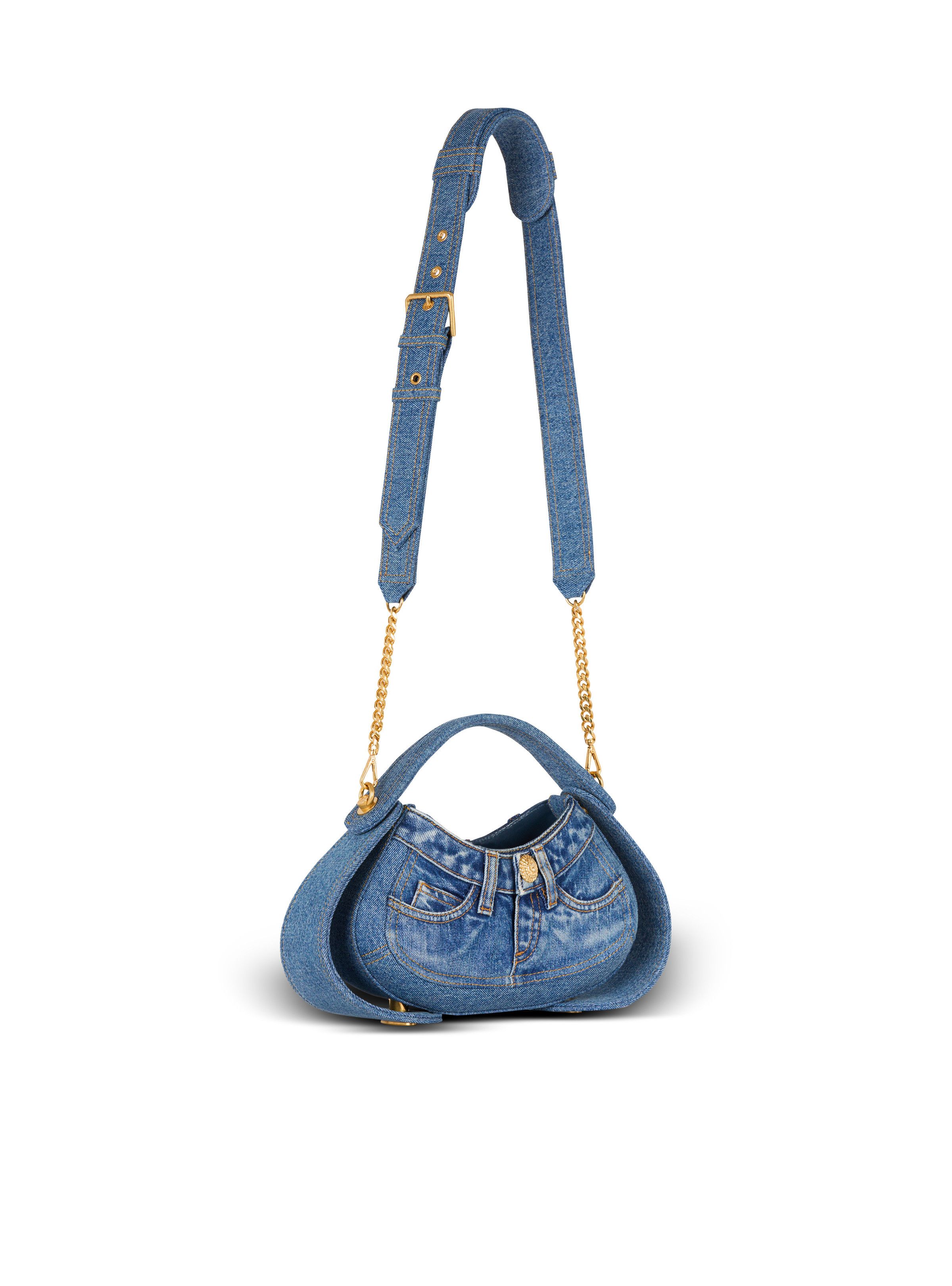 Balmain o1s1wg111225 Size:OS/Medium Denim Jolie Madame Bag in Blue Size ONE SIZE - 3 Thumbnail