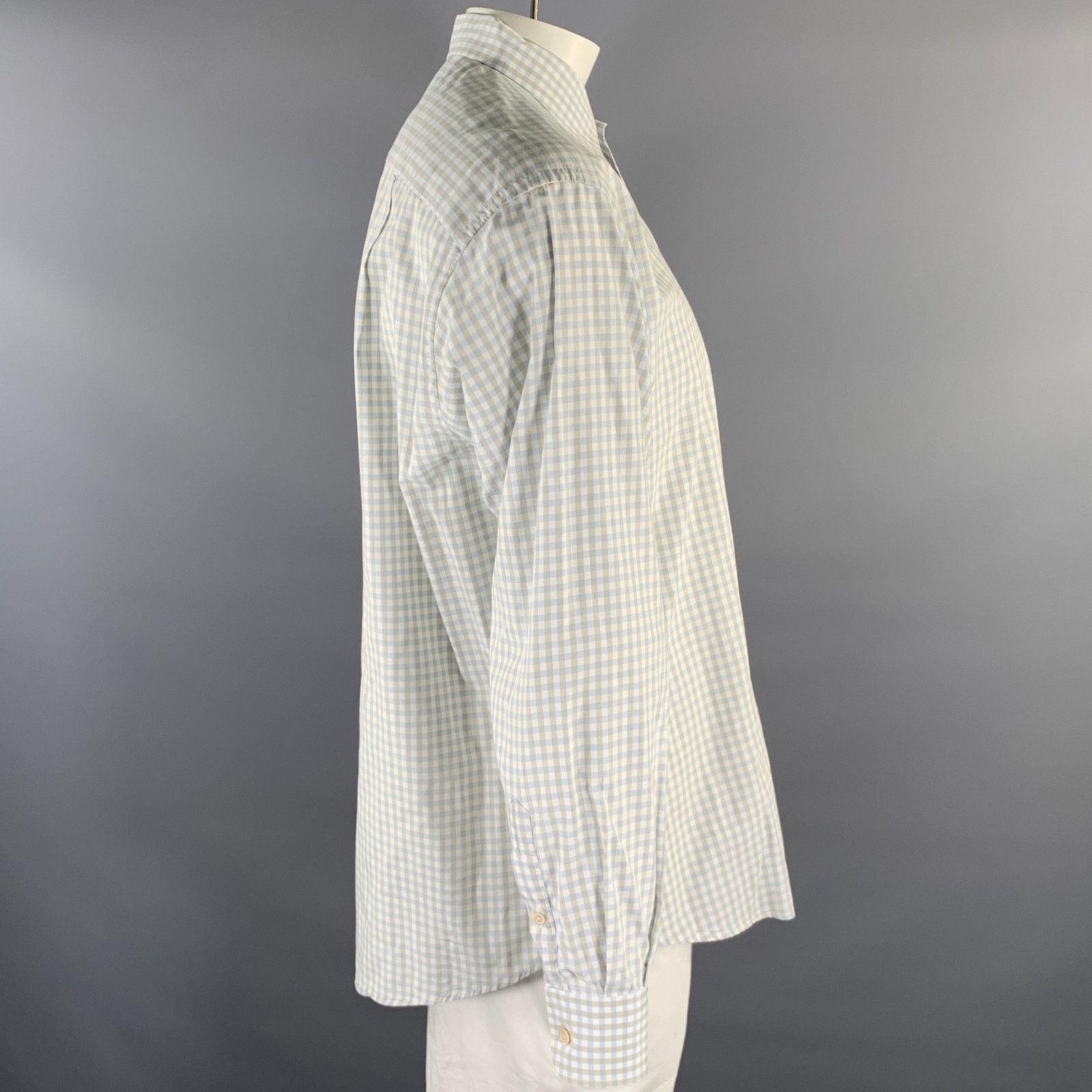Ermenegildo Zegna ERMENEGILDO ZEGNA XXL White Blue Green Gingham Shirt Size US XXL / EU 58 / 5 - 3 Thumbnail