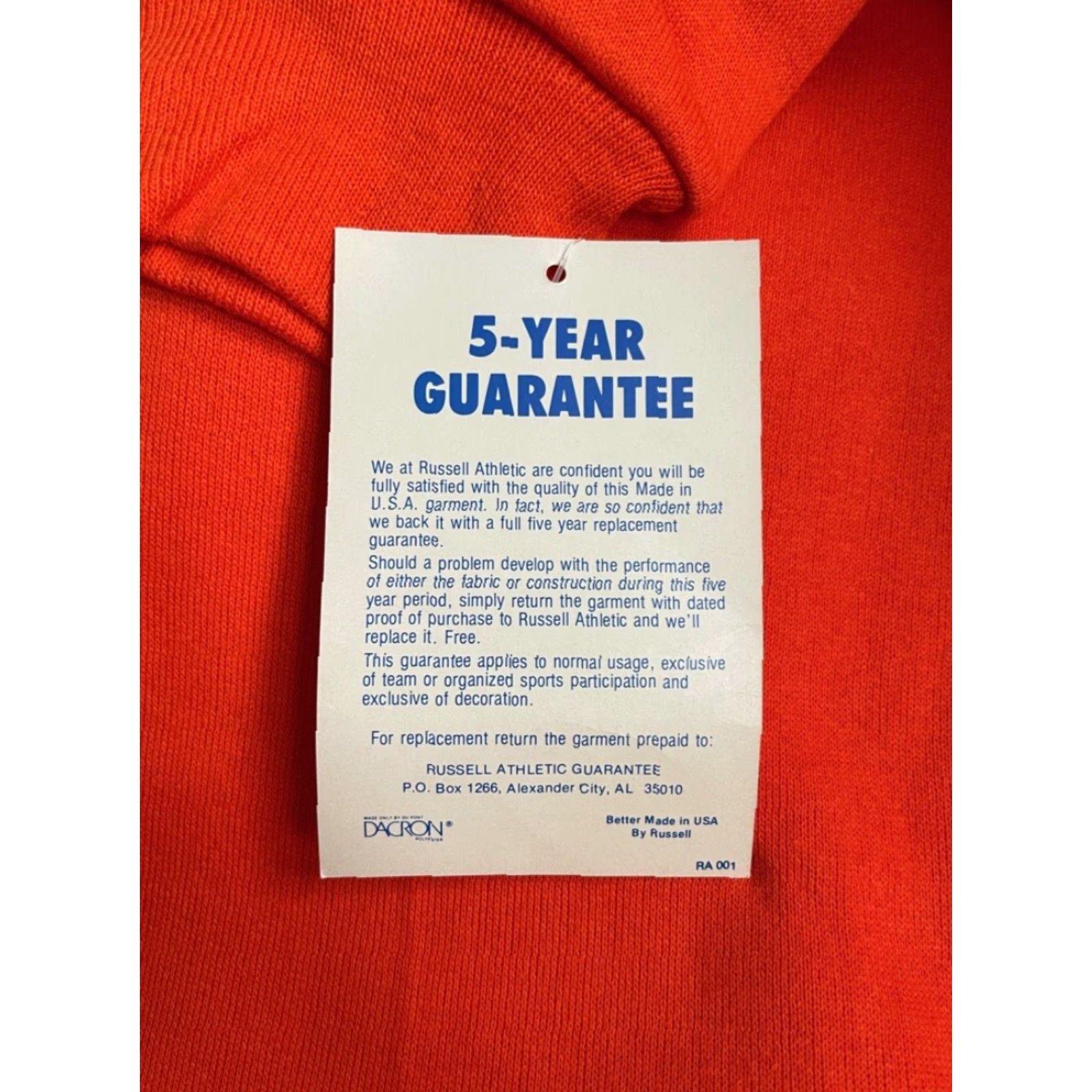 Russell Athletic VINTAGE Russell Athletic Hoodie Mens XS Orange 90s Deadstock NWT NOS Cotton Blend Crew Sweatshirt Size US XS / EU 42 / 0 - 3 Thumbnail