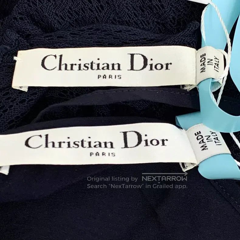 Dior Dior Dark blue lace hollow silk round neck short-sleeved d Size XS / US 0-2 / IT 36-38 - 5 Thumbnail